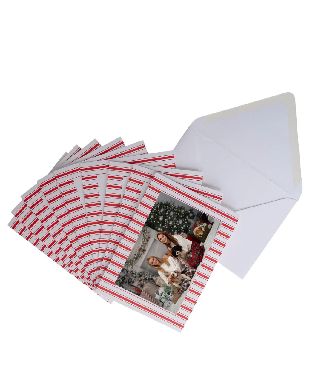 Embossed Red French Ticking Holiday Photo Card Set