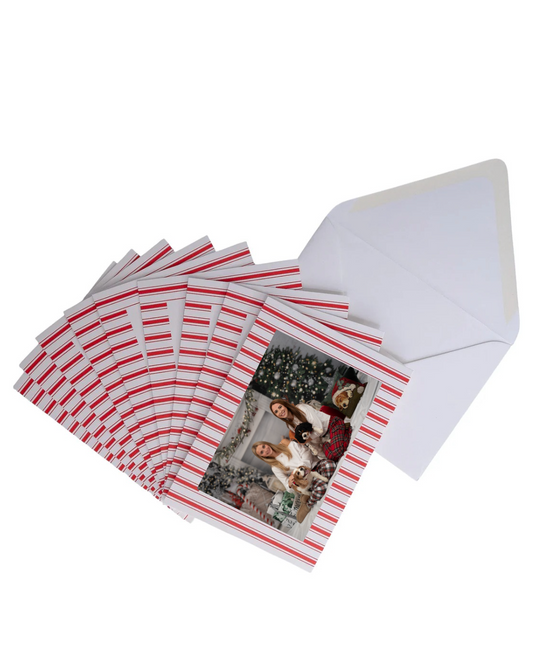 Embossed Red French Ticking Holiday Photo Card Set