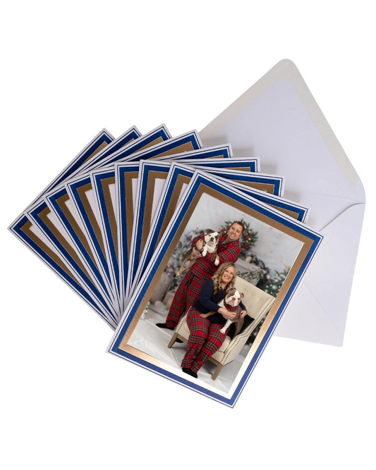 Embossed Navy and Gold Foil Border Holiday Photo Card Set