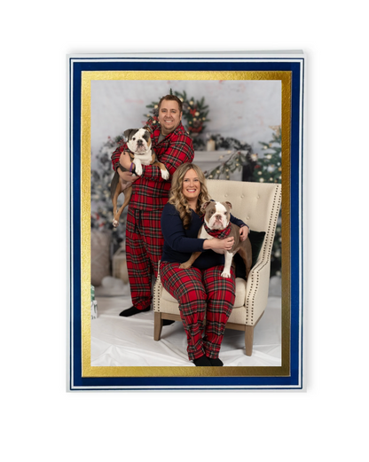 Embossed Navy and Gold Foil Border Holiday Photo Card Set