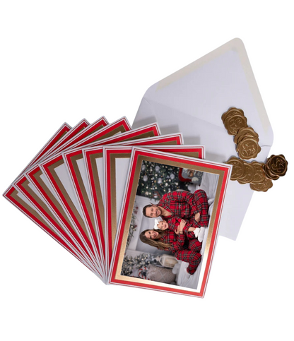 Embossed Red and Gold Foil Boarder Holiday Photo Card Set