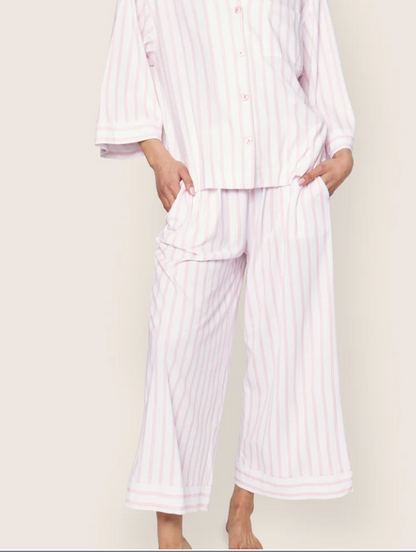 The Olivia Wide Leg Pima Pajama Set in Pink Stripe