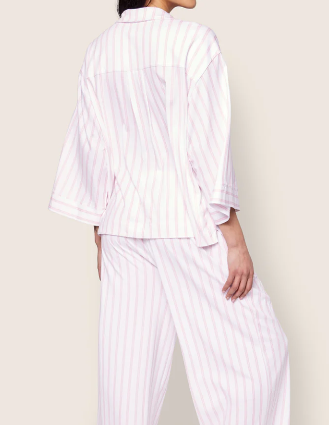The Olivia Wide Leg Pima Pajama Set in Pink Stripe