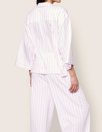 The Olivia Wide Leg Pima Pajama Set in Pink Stripe
