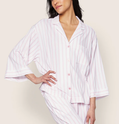 The Olivia Wide Leg Pima Pajama Set in Pink Stripe