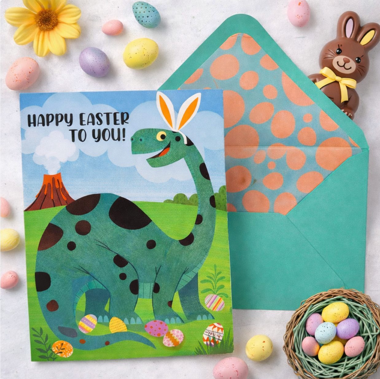 Dino with Bunny Ears Easter Card