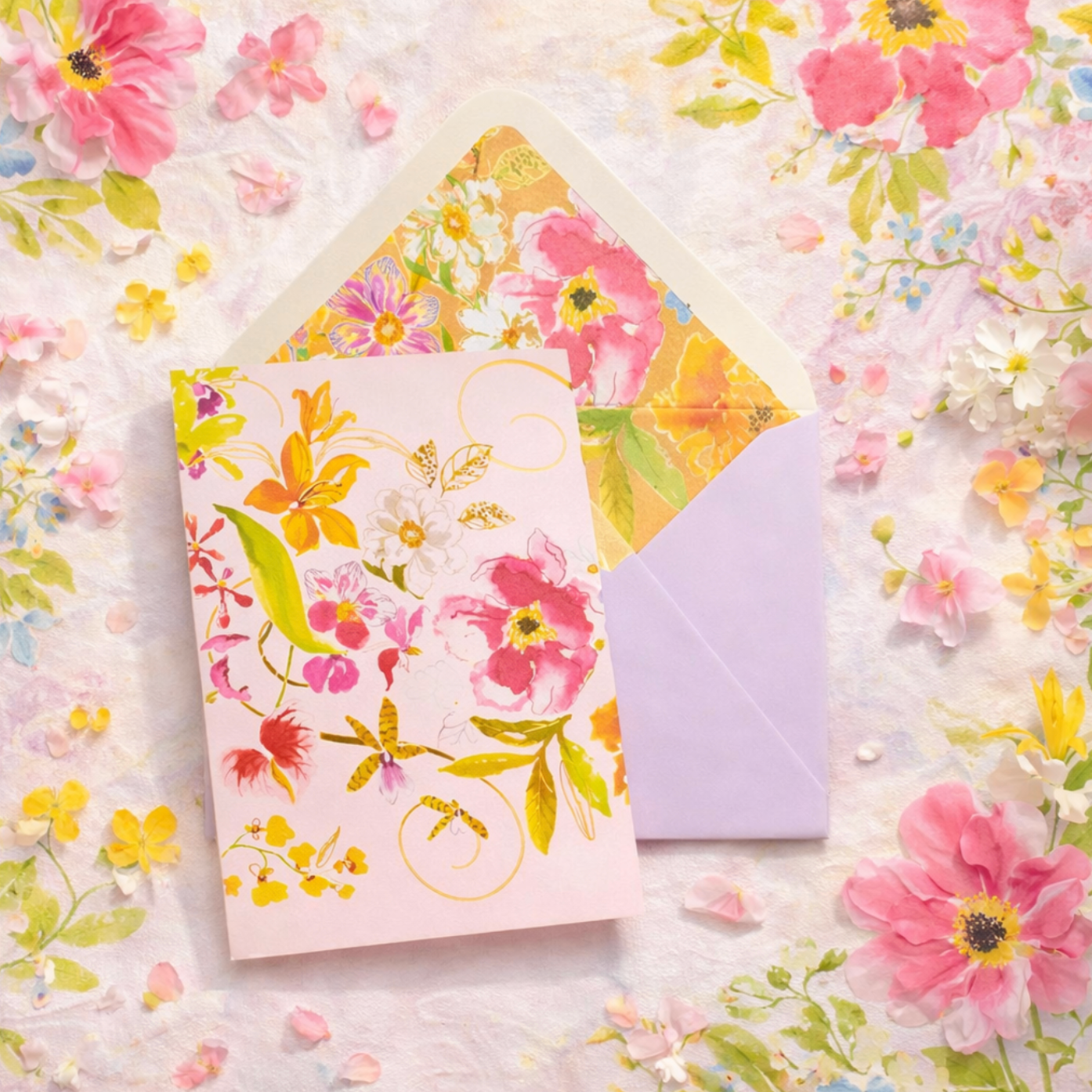 Floral 3 Panel Fold-Out Blank Card