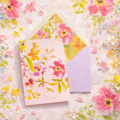 Floral 3 Panel Fold-Out Blank Card