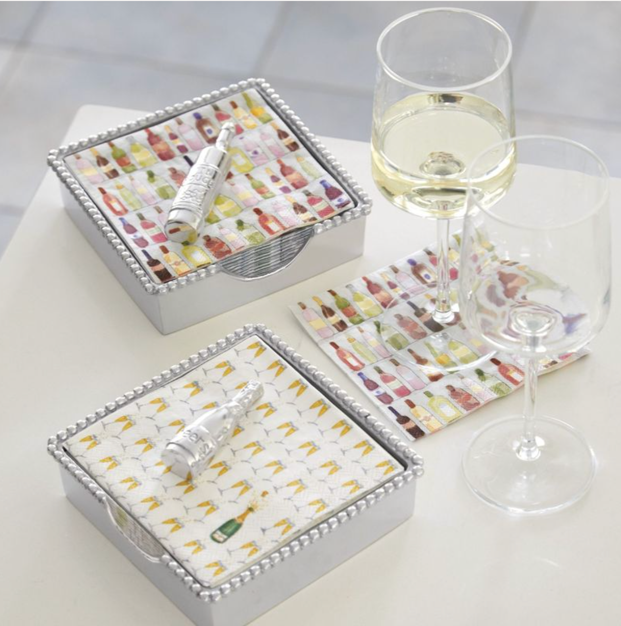 Wine Bottle Beaded Napkin Box