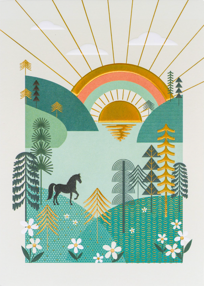 Green Hills With Horse Birthday Card NEW