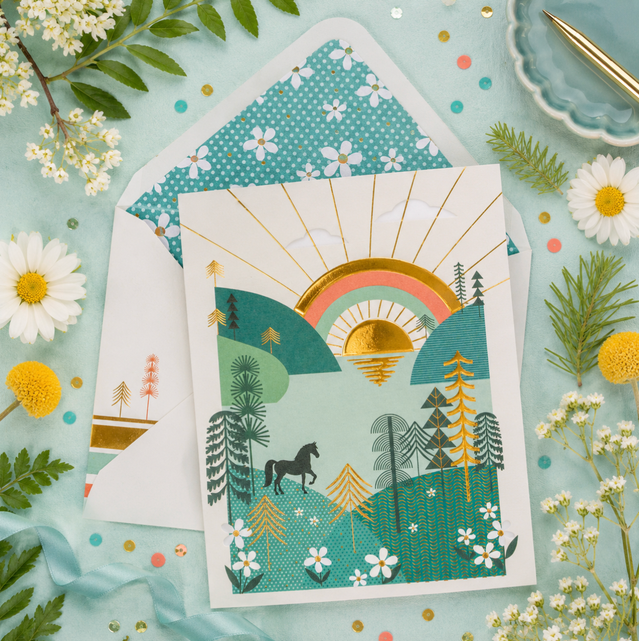 Green Hills With Horse Birthday Card NEW