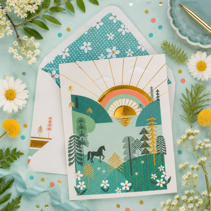 Green Hills With Horse Birthday Card NEW