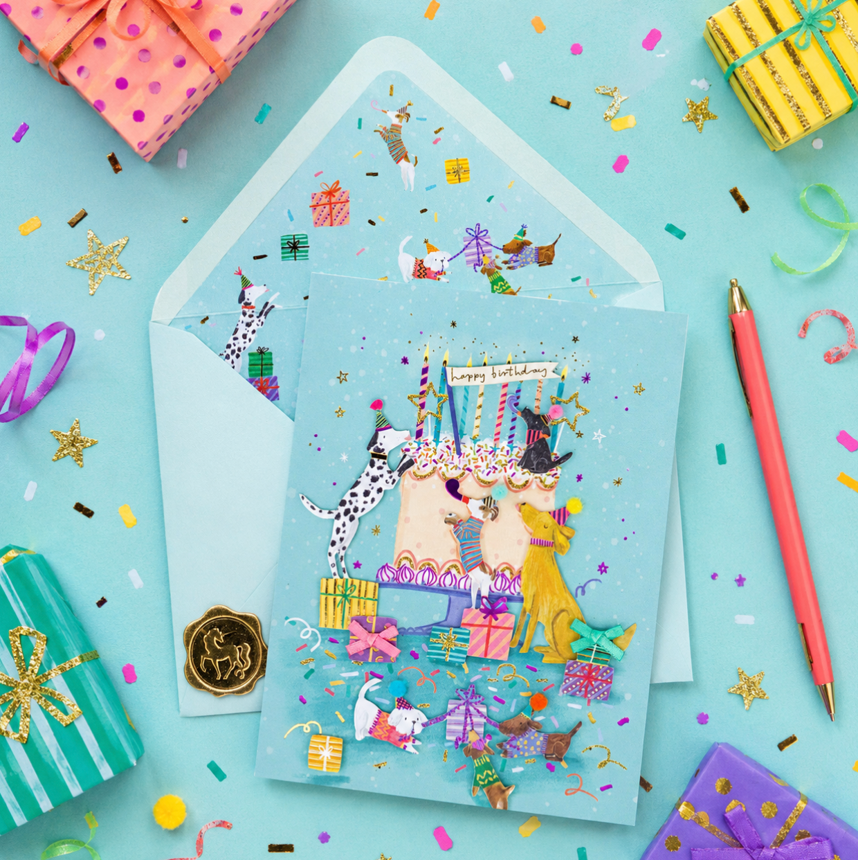 Dogs With Cake Birthday Card NEW
