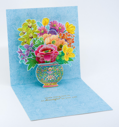 Floral In Vase Pop-Up Birthday Card NEW