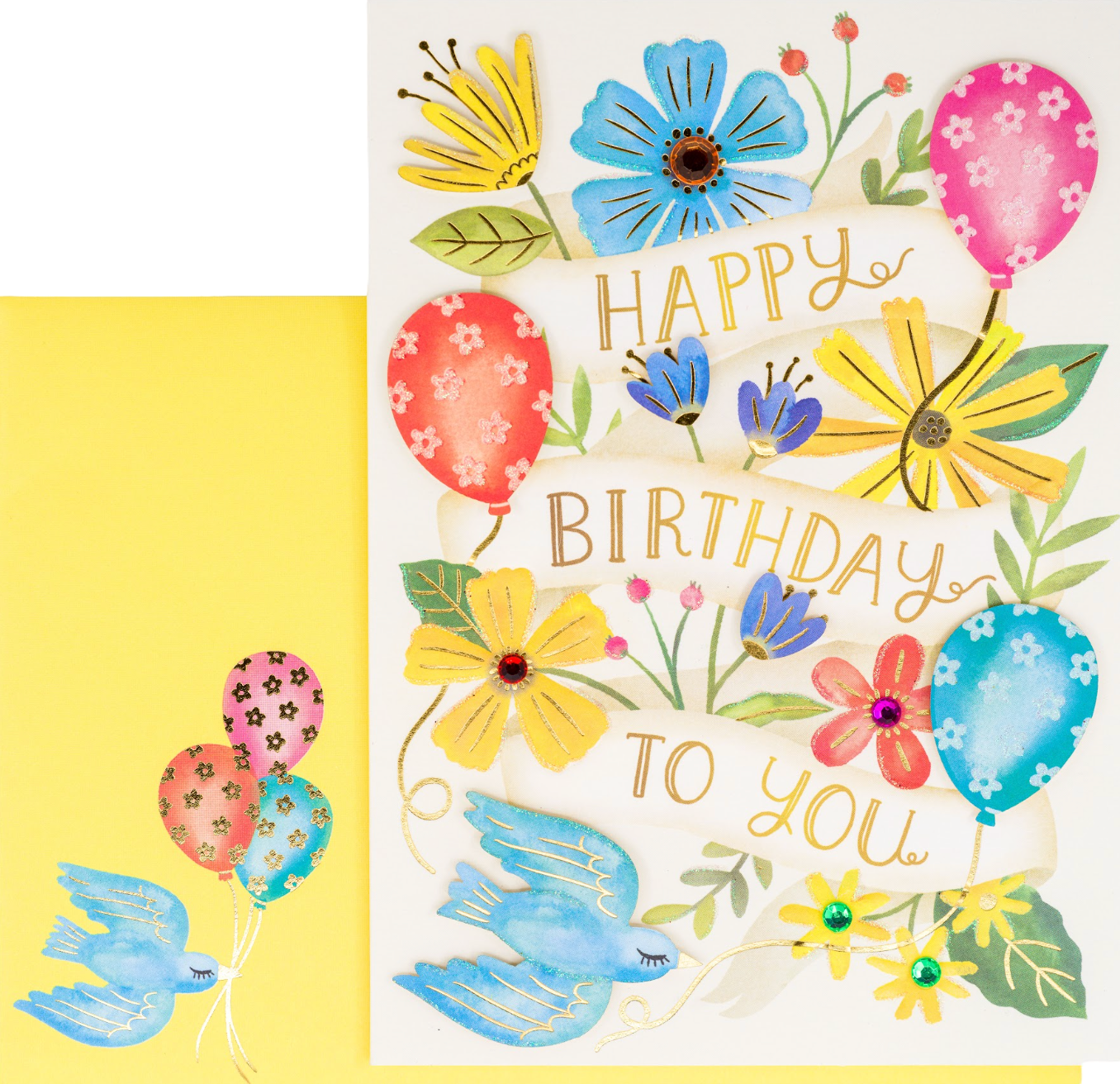 Happy Birthday Banner With Balloons Birthday Card NEW