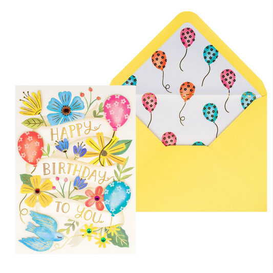 Happy Birthday Banner With Balloons Birthday Card NEW