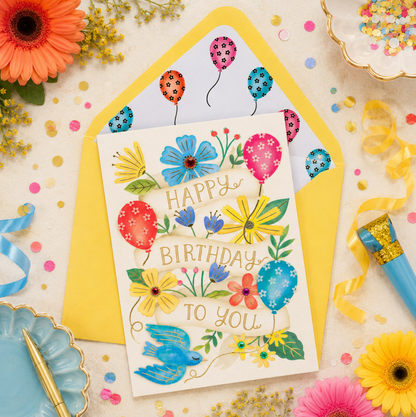 Happy Birthday Banner With Balloons Birthday Card NEW