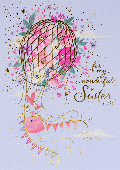 Sister Flower Balloon Birthday Card NEW