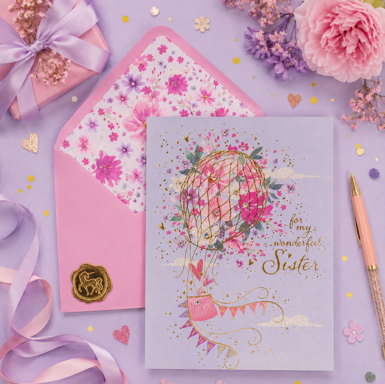 Sister Flower Balloon Birthday Card NEW