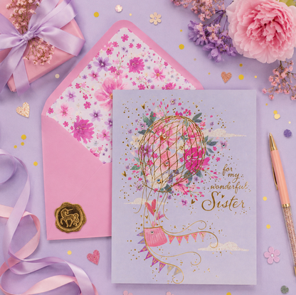 Sister Flower Balloon Birthday Card NEW