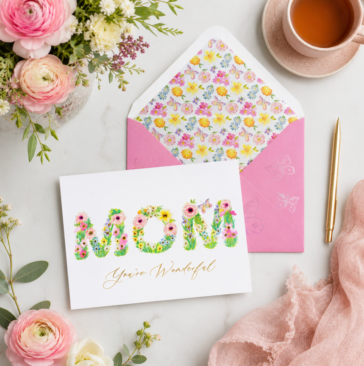 Mom Floral Lettering Birthday Card NEW