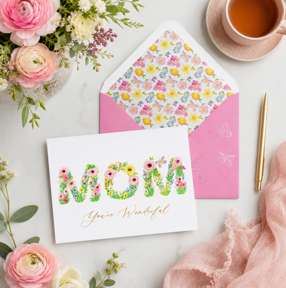Mom Floral Lettering Birthday Card NEW