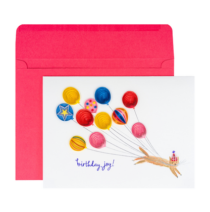Quilled Cat with Balloons Birthday Card NEW