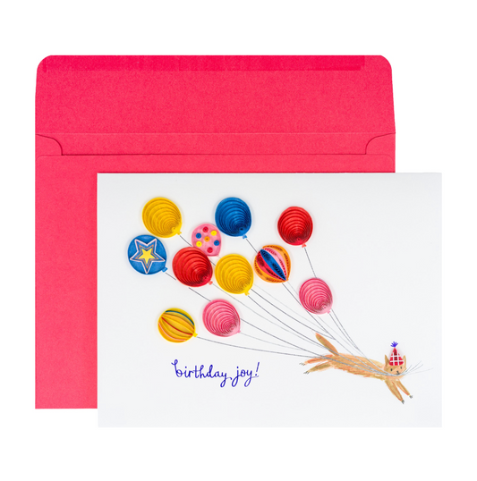 Quilled Cat with Balloons Birthday Card NEW