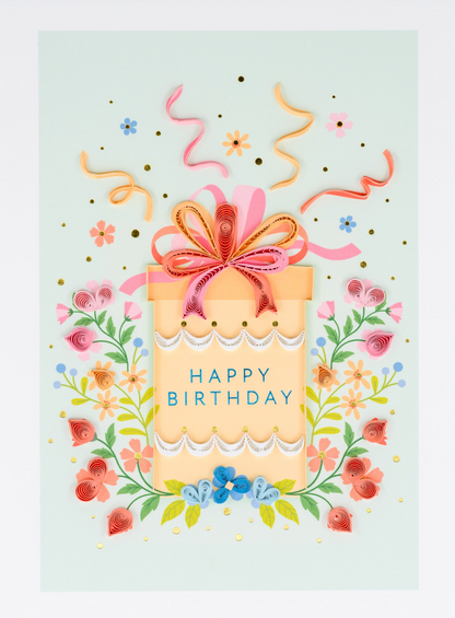 Quilled Present and Flowers Birthday Card NEW