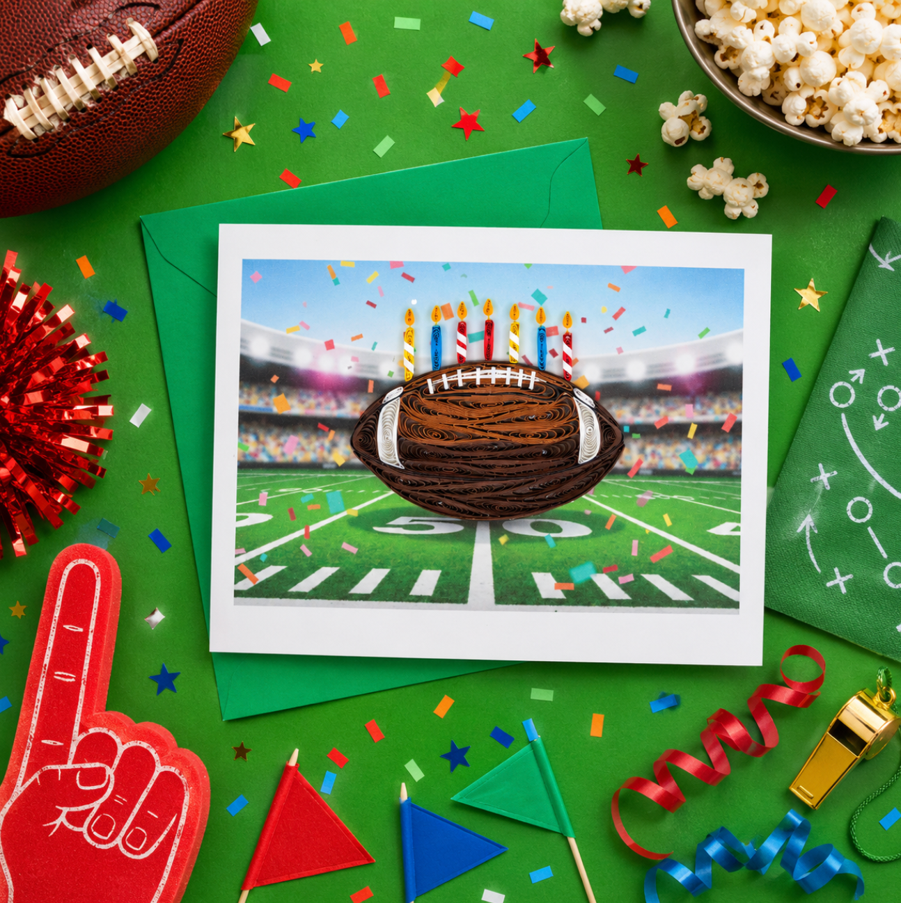 Quilled Football with Candles Birthday Card NEW