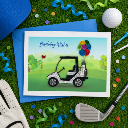 Quilled Golf Cart and Balloons Birthday Card NEW