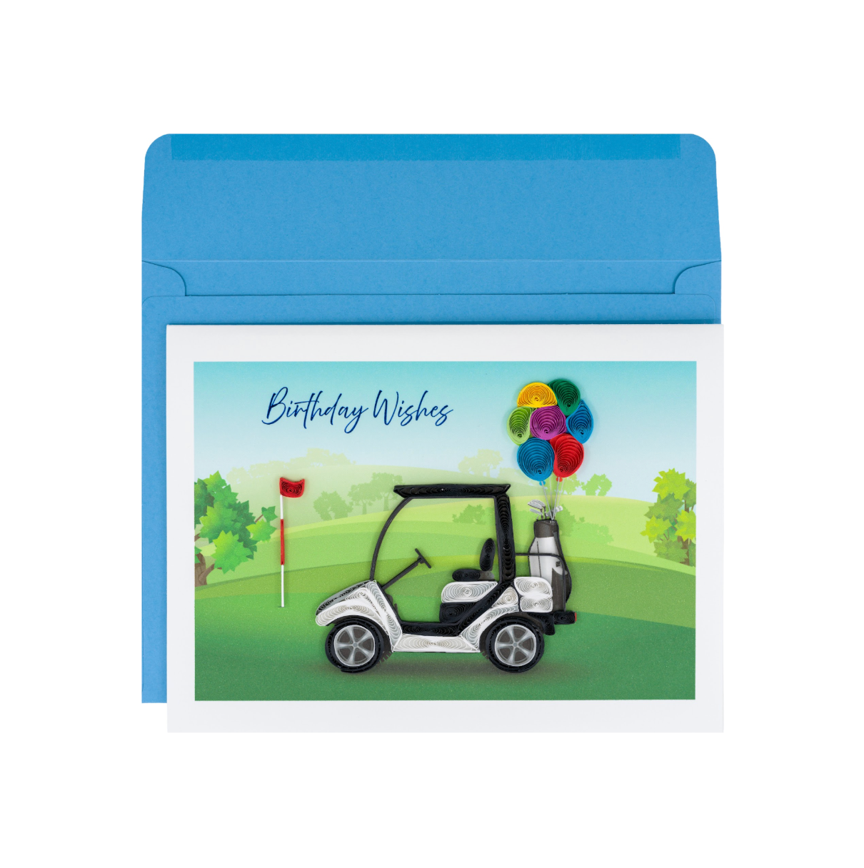 Quilled Golf Cart and Balloons Birthday Card NEW