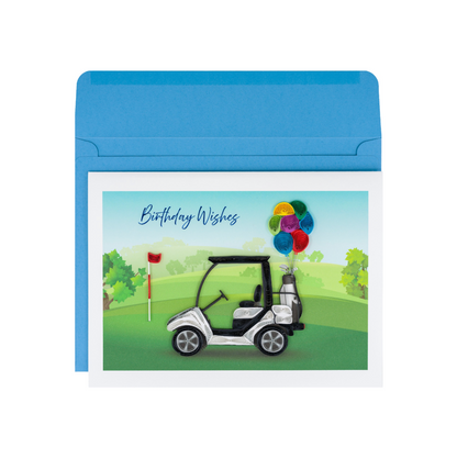 Quilled Golf Cart and Balloons Birthday Card NEW