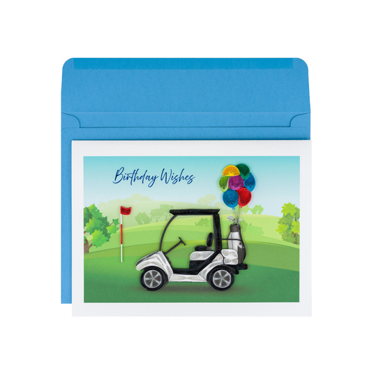 Quilled Golf Cart and Balloons Birthday Card NEW