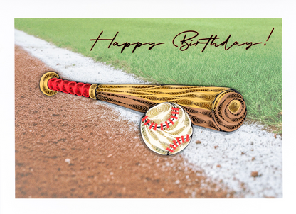 Quilled Baseball & Bat Birthday Card NEW