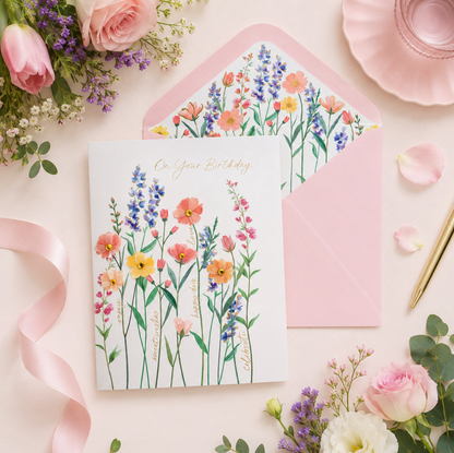 Vellum Growing Flowers Birthday Card NEW