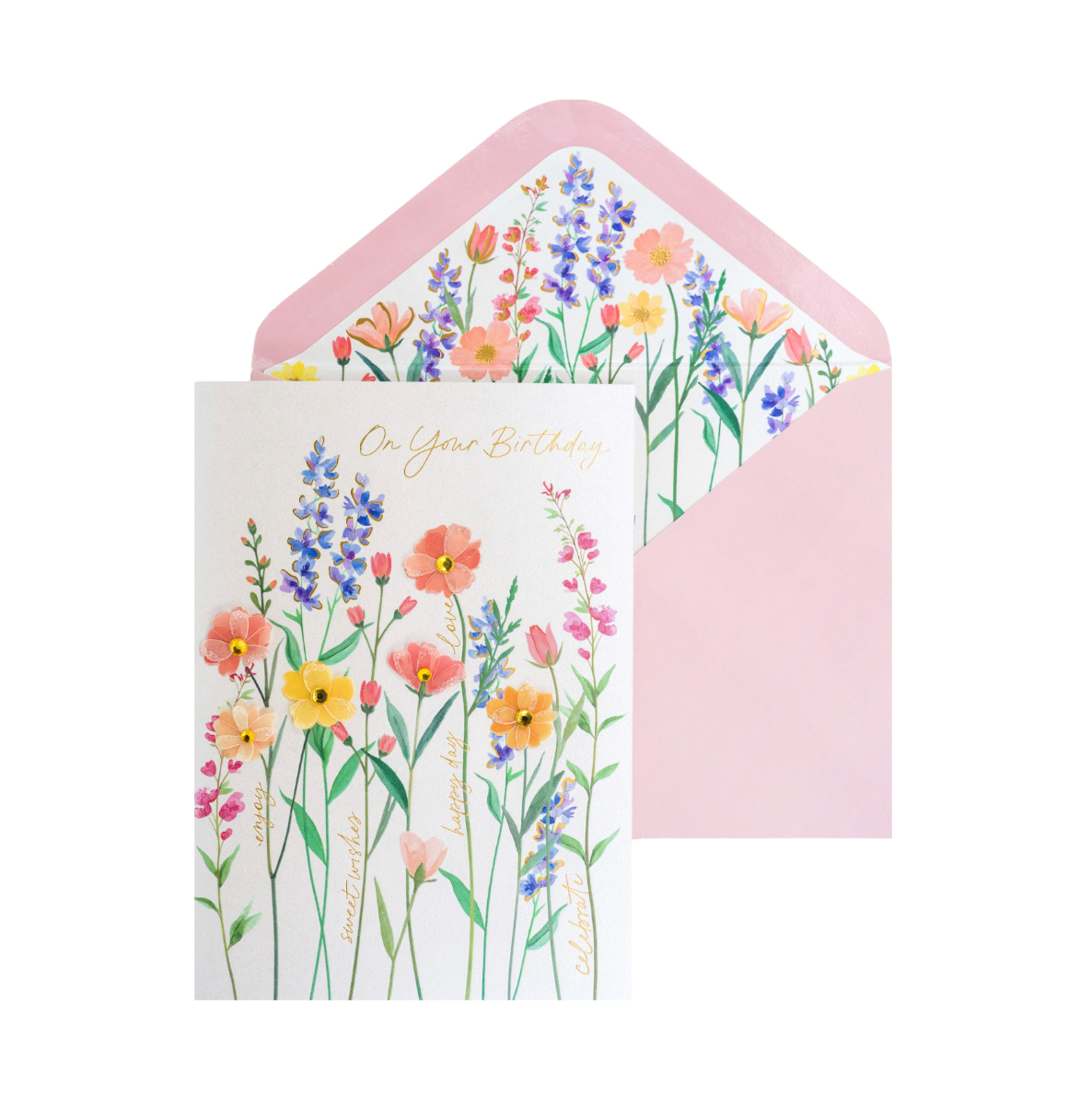 Vellum Growing Flowers Birthday Card NEW