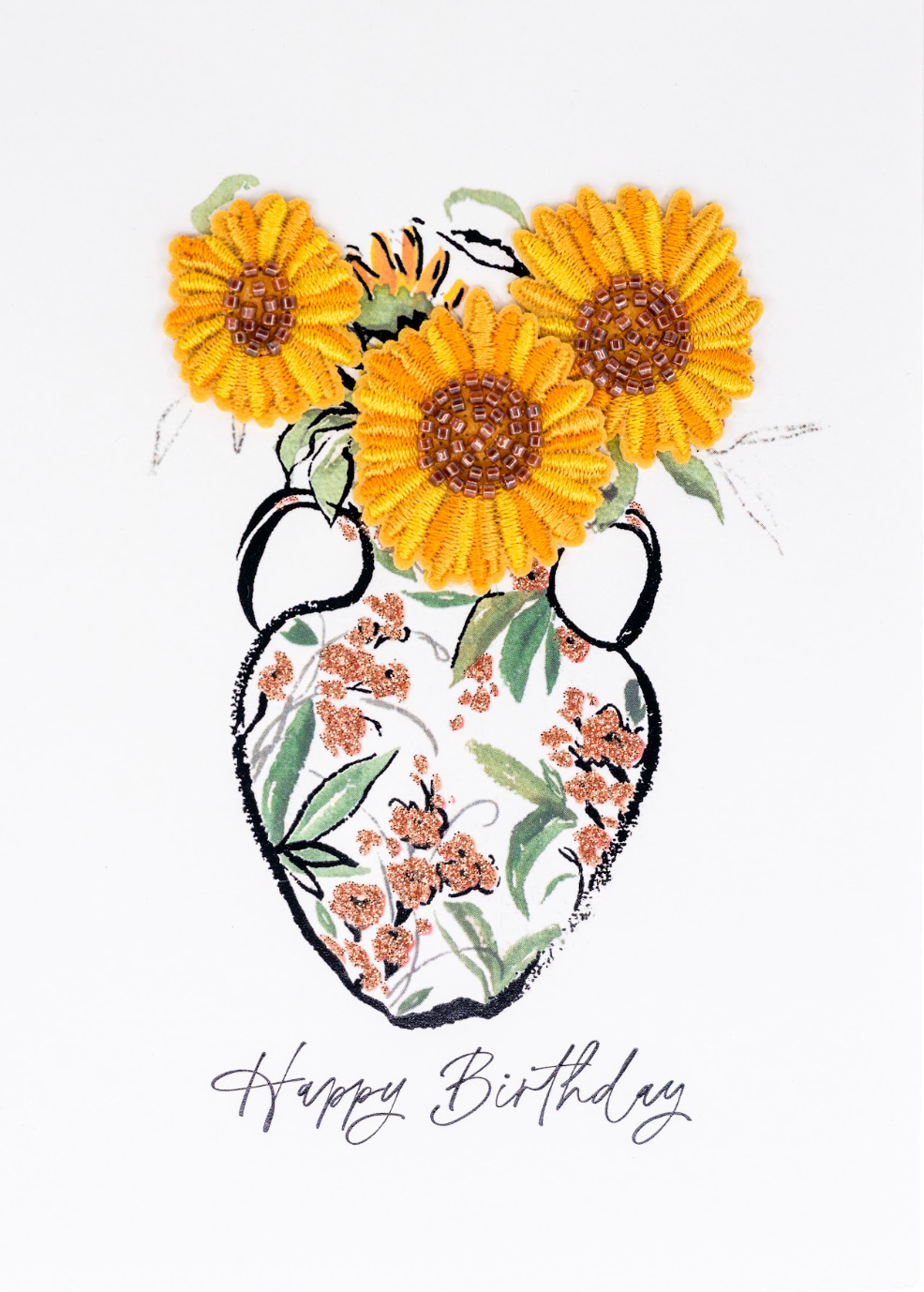 Embroidered Sunflowers Birthday Card NEW