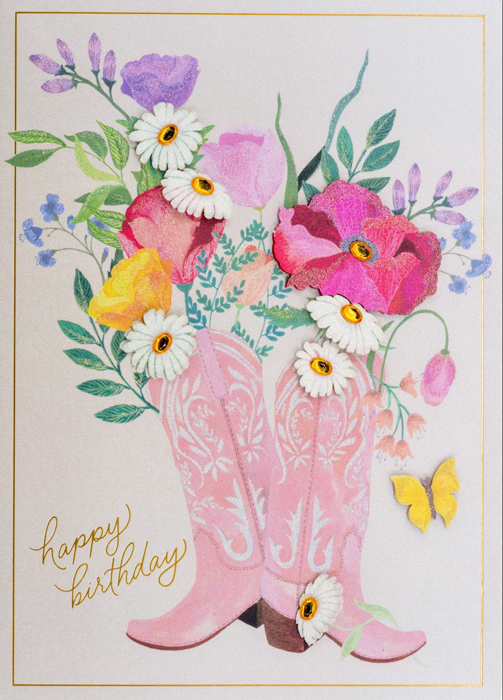 Pink Cowgirl Boots Birthday Card NEW