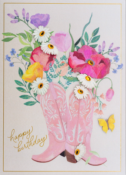 Pink Cowgirl Boots Birthday Card NEW
