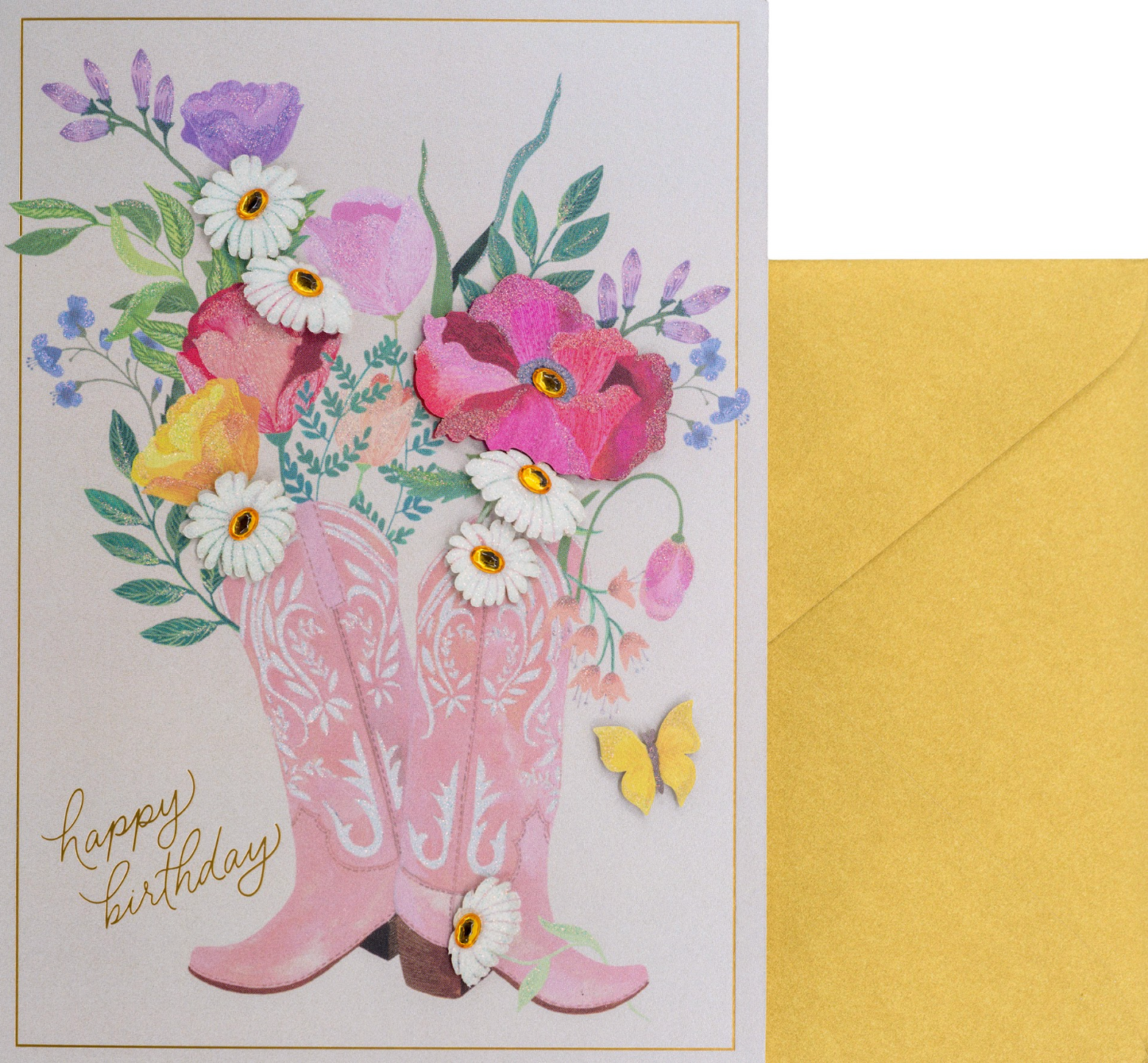 Pink Cowgirl Boots Birthday Card NEW