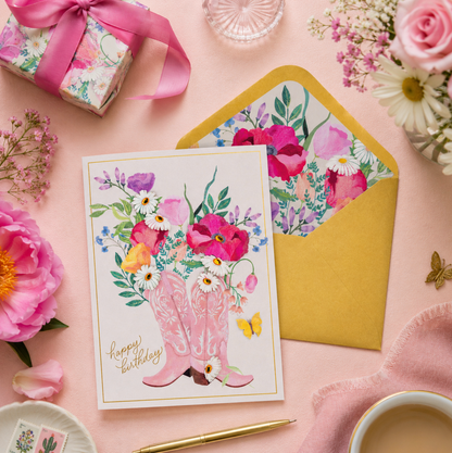 Pink Cowgirl Boots Birthday Card NEW