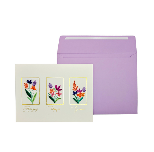 Quilled Three Flowers Bouquet Birthday Card