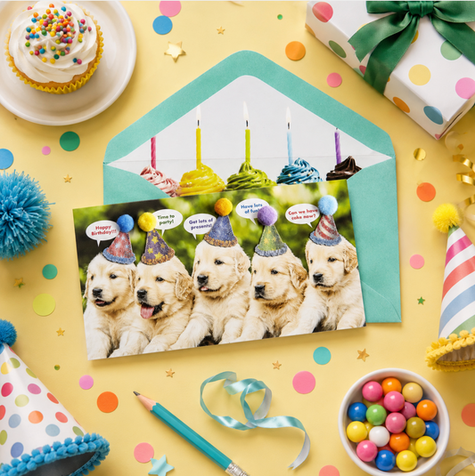 Row Of Puppies Birthday Card