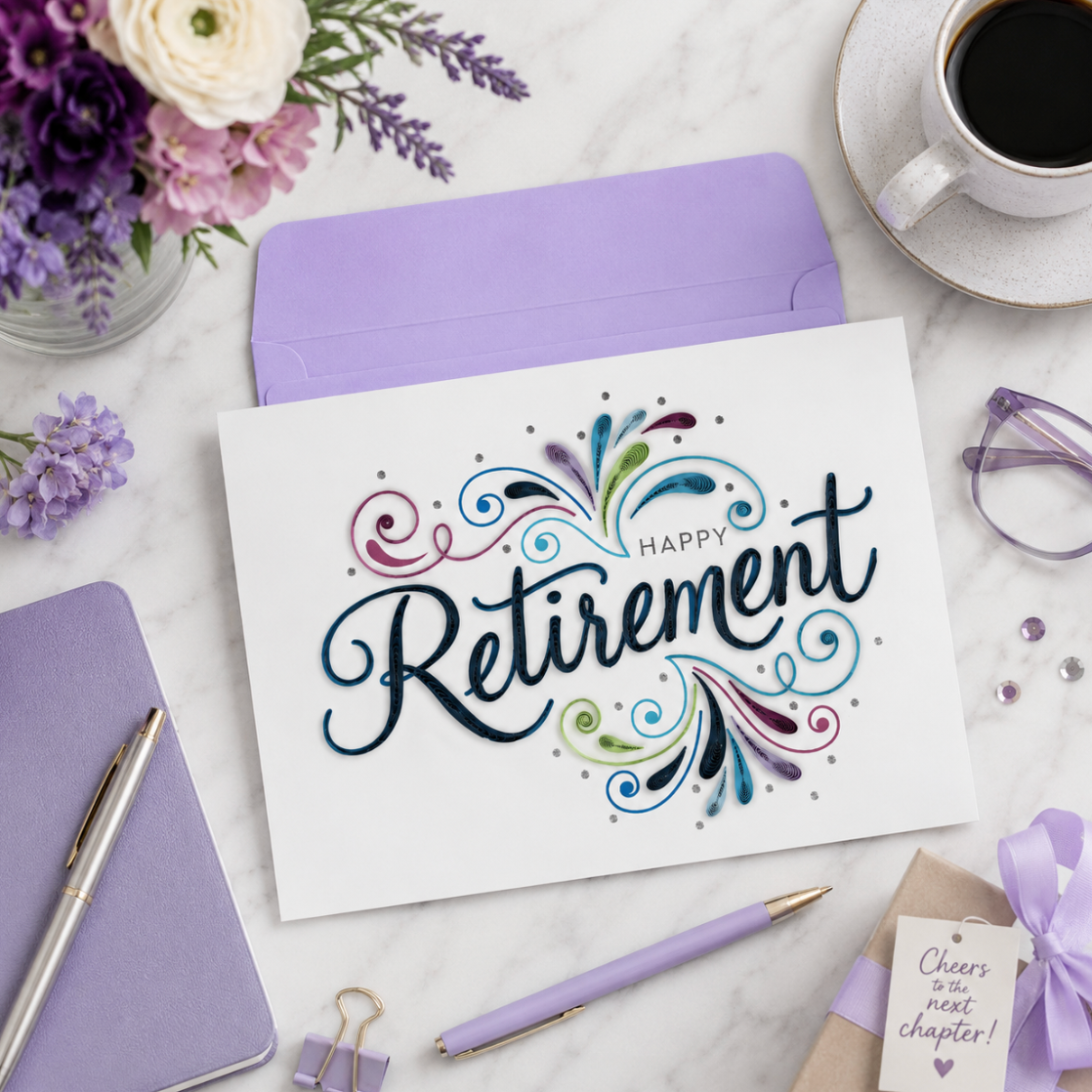 Quilled Retirement Lettering Retirement Card NEW