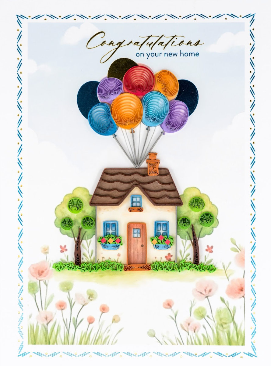 Quilled House & Balloons New Home Card NEW