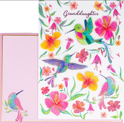 Granddaughter Hummingbird and Flowers Birthday Card NEW
