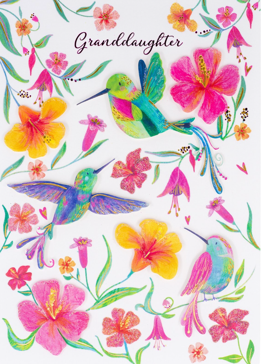 Granddaughter Hummingbird and Flowers Birthday Card NEW