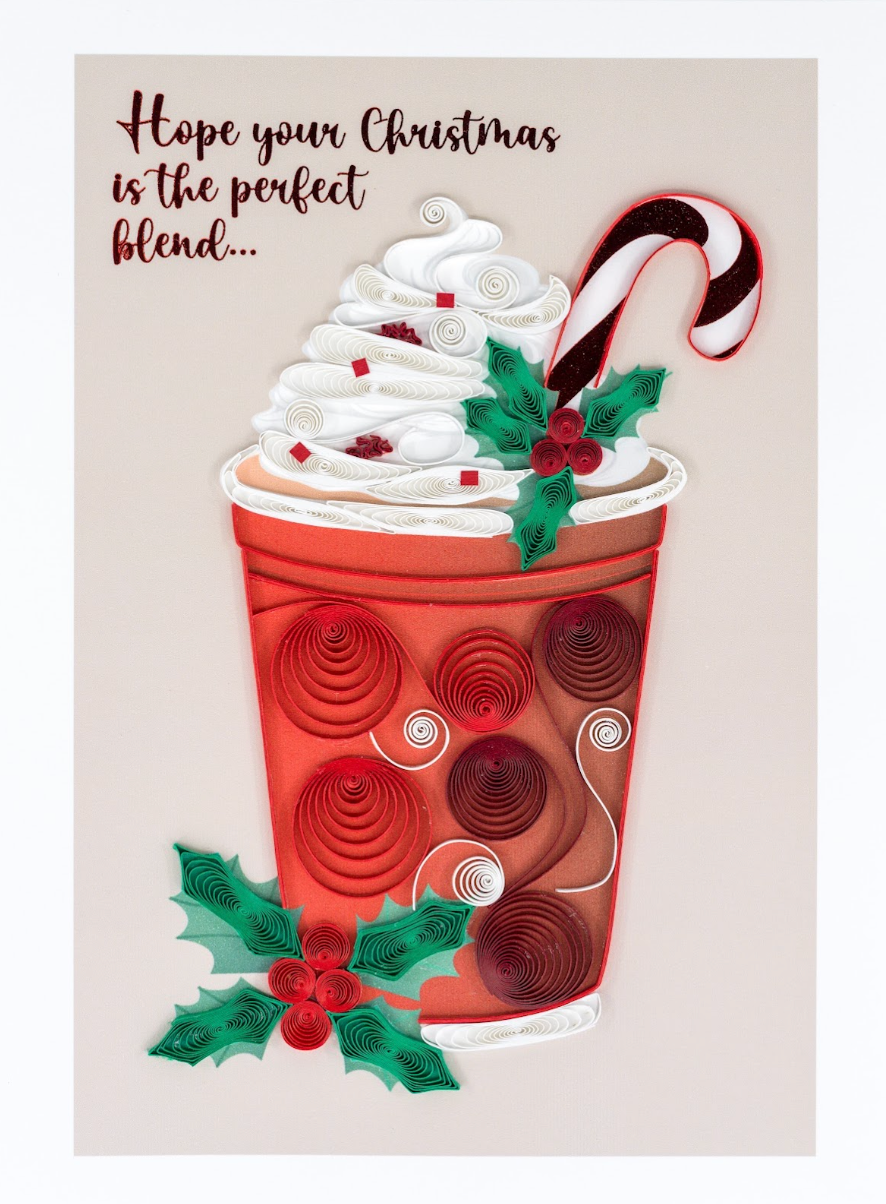 Quilled Peppermint Latte Christmas Card NEW