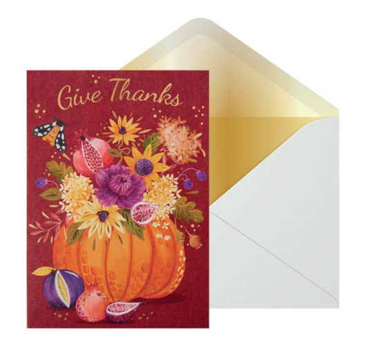 Pumpkin Full Of Flowers Thanksgiving Card